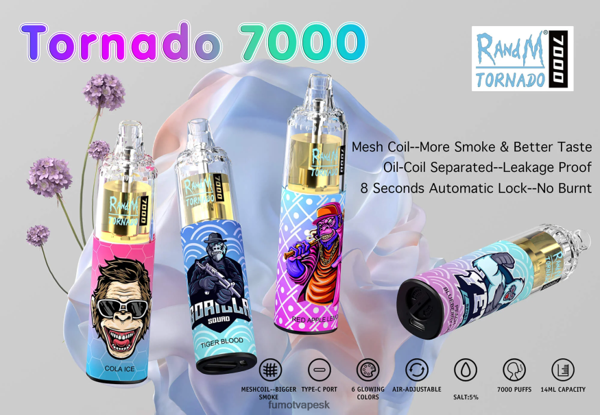 Fumot Store - Fumot Tornado 7000 jednorazové vape pero - 14 ml (1 kus) čerešňa F626DT70